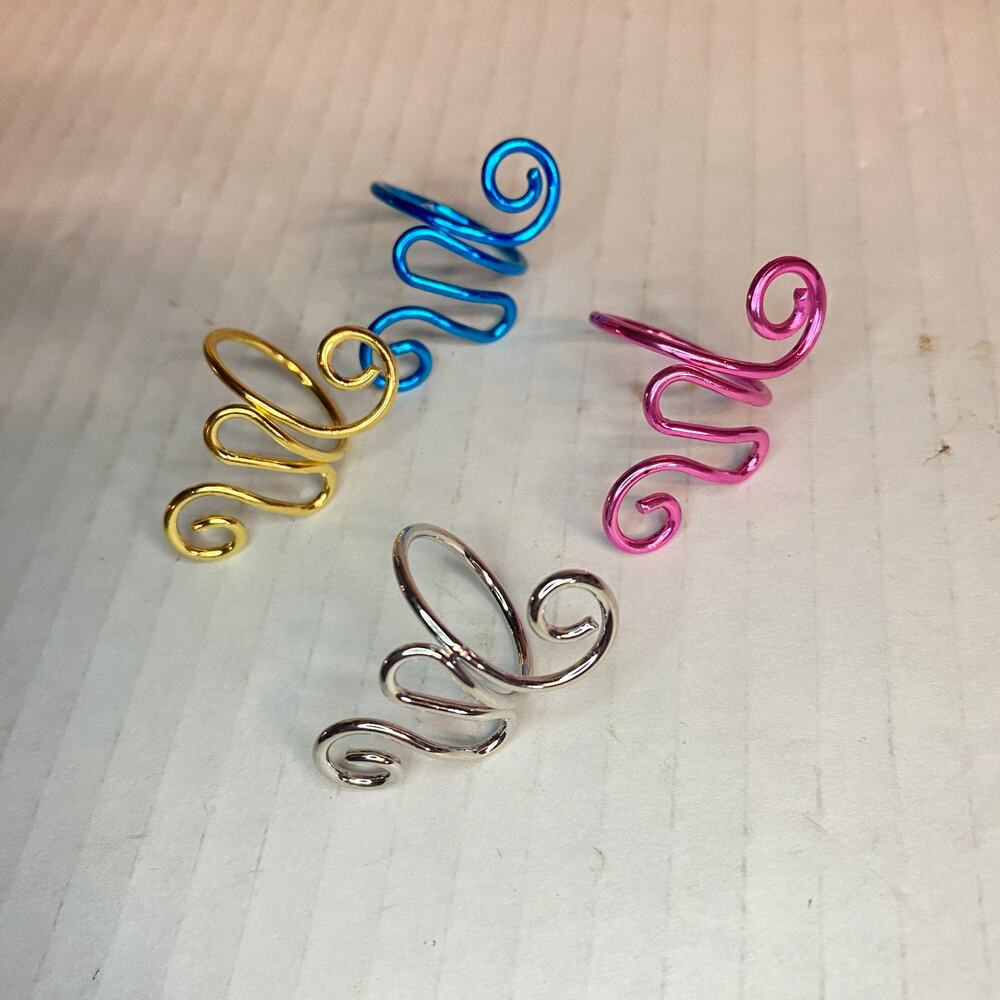 Women's Set of 4 Pink Blue Silver Gold Adjustable Crochet Knitting Rings
